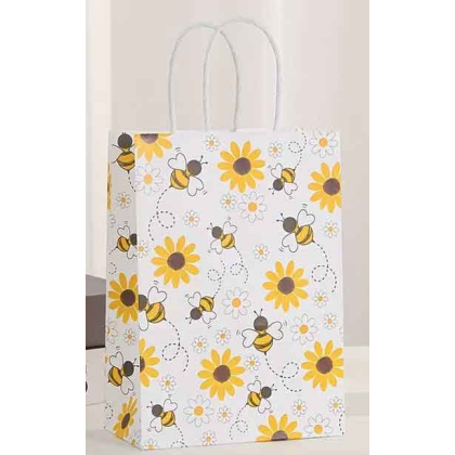 Paper gift bag with bee and flower motifs Paper gift bag with bee and flower motifs